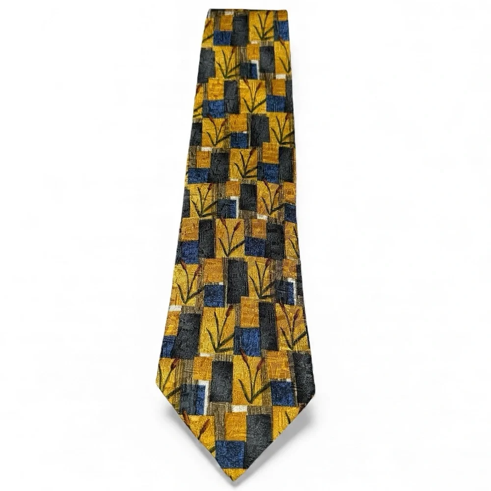 Ermenegildo Zegna Tie Silk Italy Made Cat Tail Prairie Formal Event Gold Nature